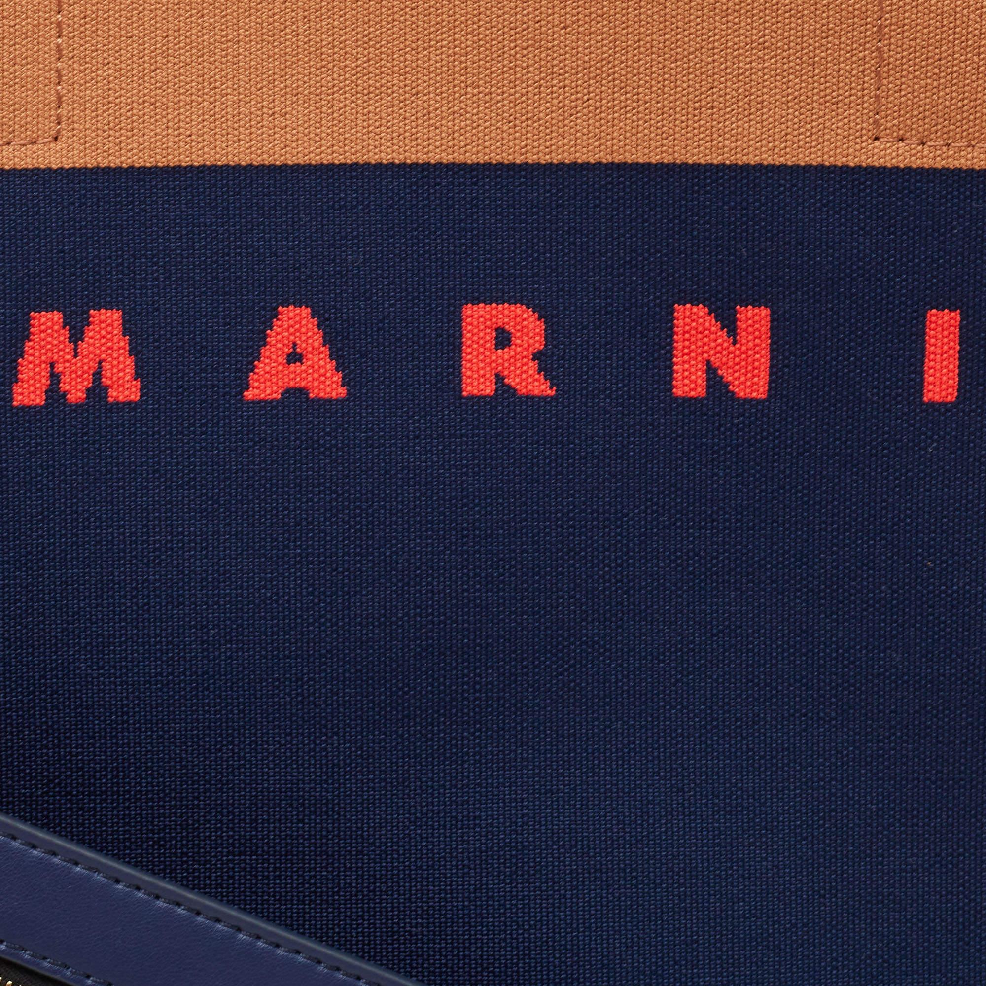 Marni Navy Blue/Brown Knit Fabric Medium Shopper Tote 4