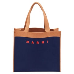 Marni Navy Blue/Brown Knit Fabric Medium Shopper Tote