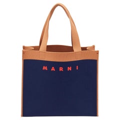 Marni Navy Blue/Brown Knit Fabric Medium Shopper Tote