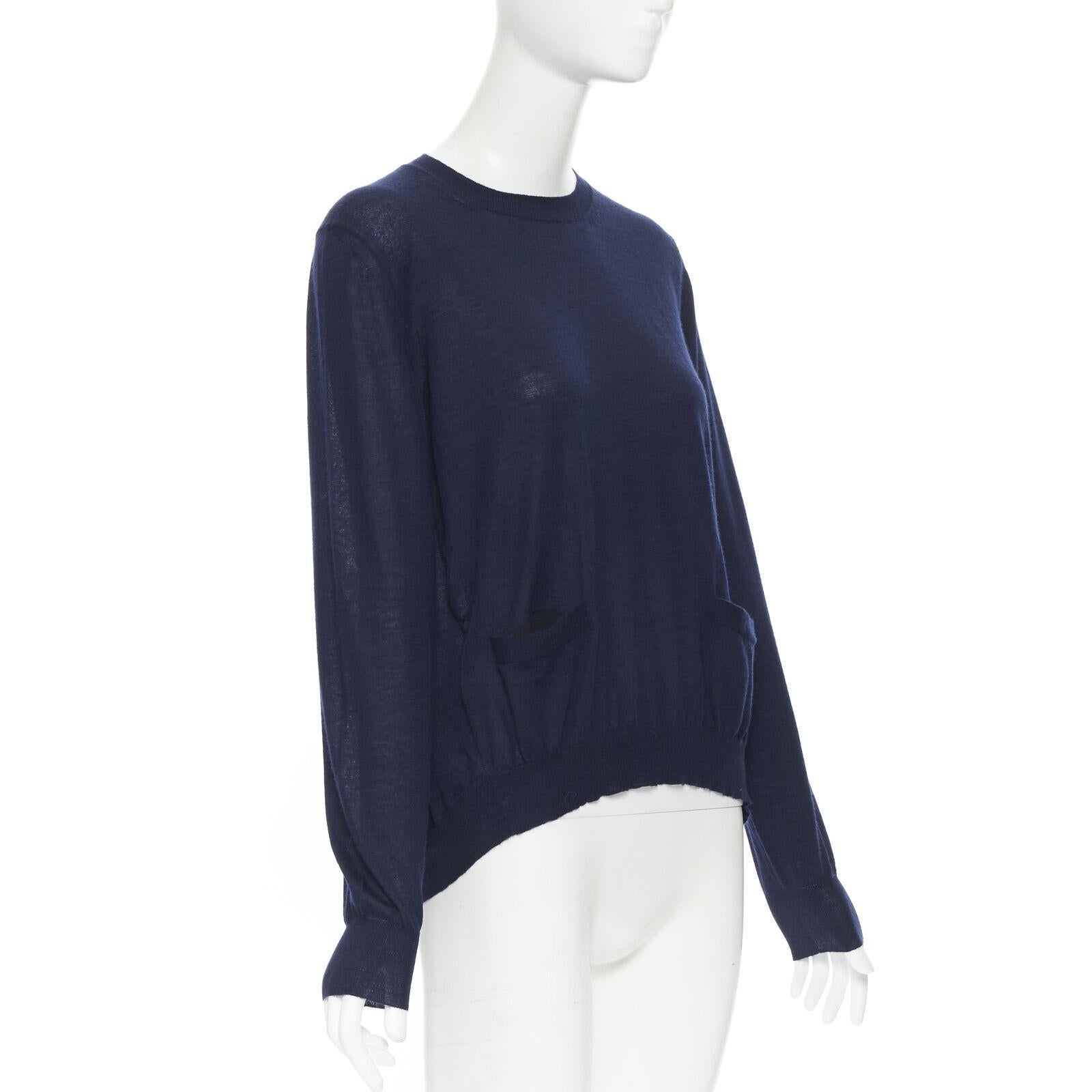 MARNI navy blue cashmere dual front slit pocket long sleeve sweater IT40 S In Excellent Condition In Hong Kong, NT