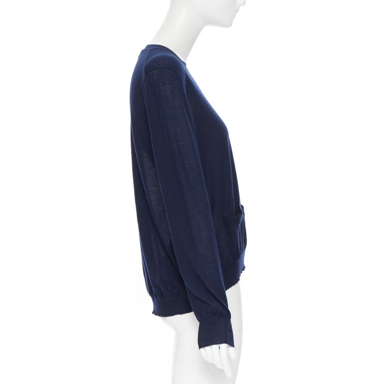 MARNI navy blue cashmere dual front slit pocket long sleeve sweater IT40 S In Excellent Condition For Sale In Hong Kong, NT