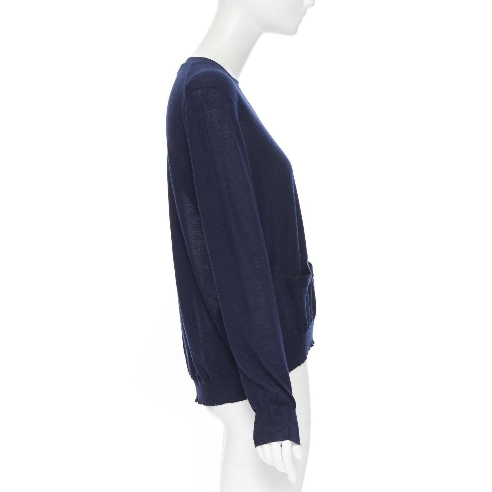 Women's MARNI navy blue cashmere dual front slit pocket long sleeve sweater IT40 S