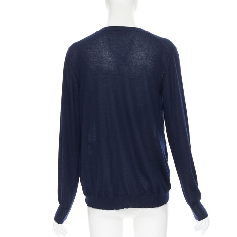 Women's MARNI navy blue cashmere dual front slit pocket long sleeve sweater IT40 S For Sale