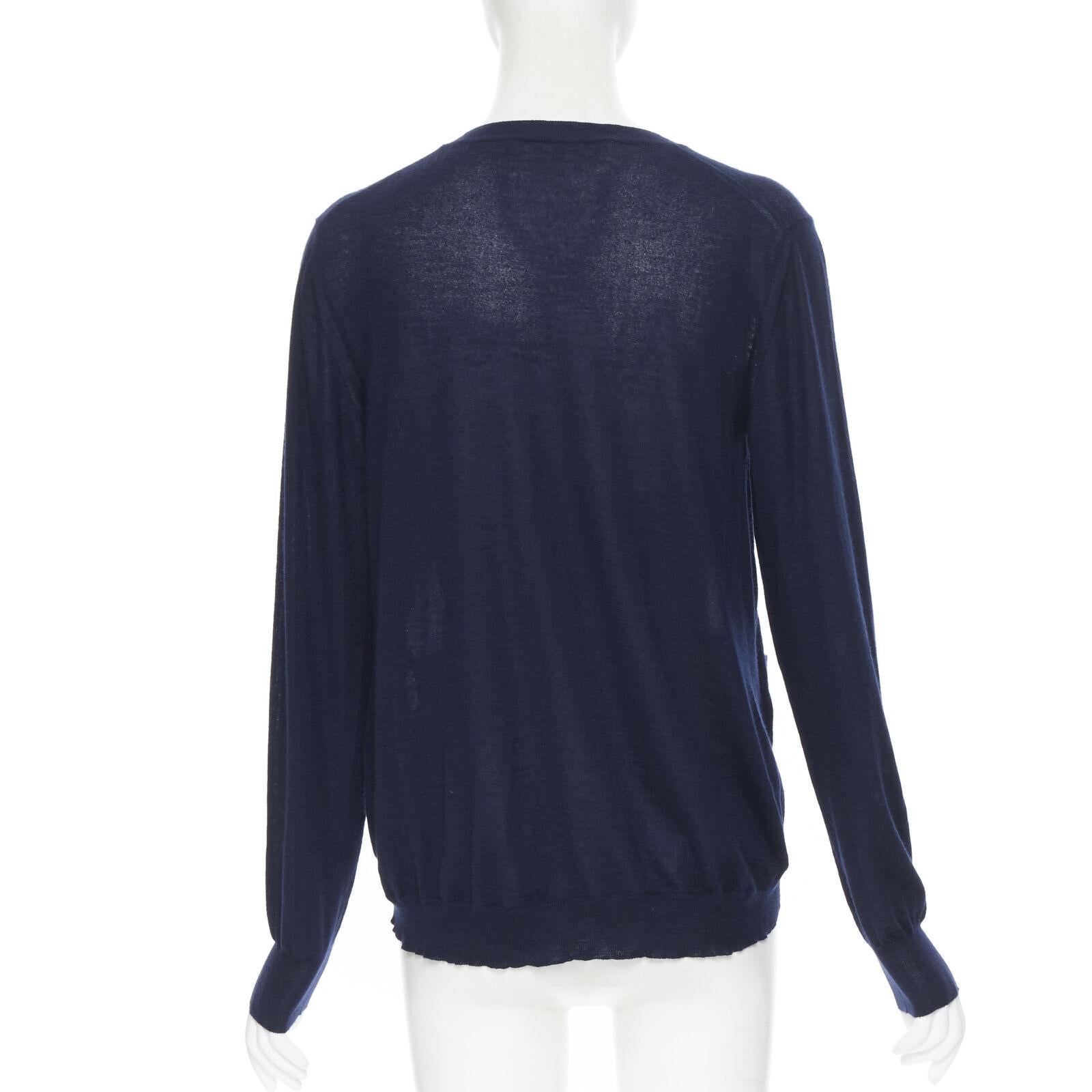 MARNI navy blue cashmere dual front slit pocket long sleeve sweater IT40 S 1