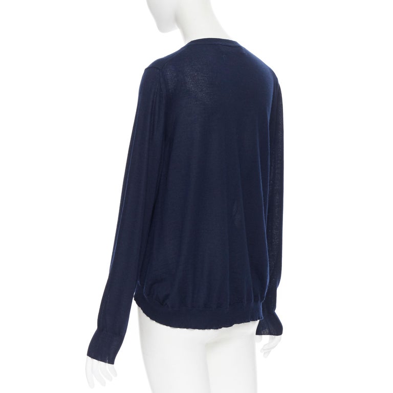 MARNI navy blue cashmere dual front slit pocket long sleeve sweater IT40 S For Sale 1