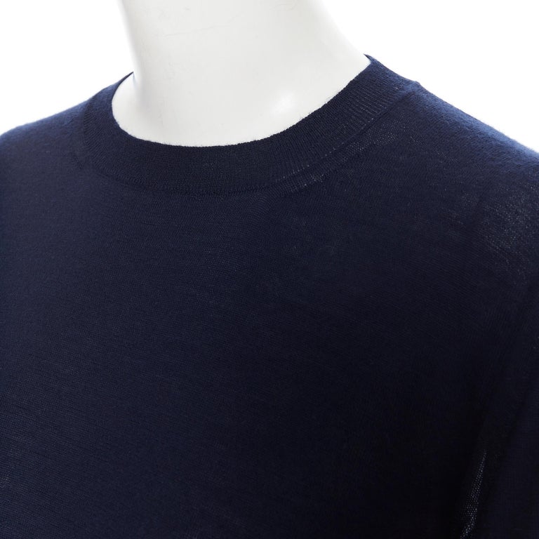 MARNI navy blue cashmere dual front slit pocket long sleeve sweater IT40 S For Sale 2