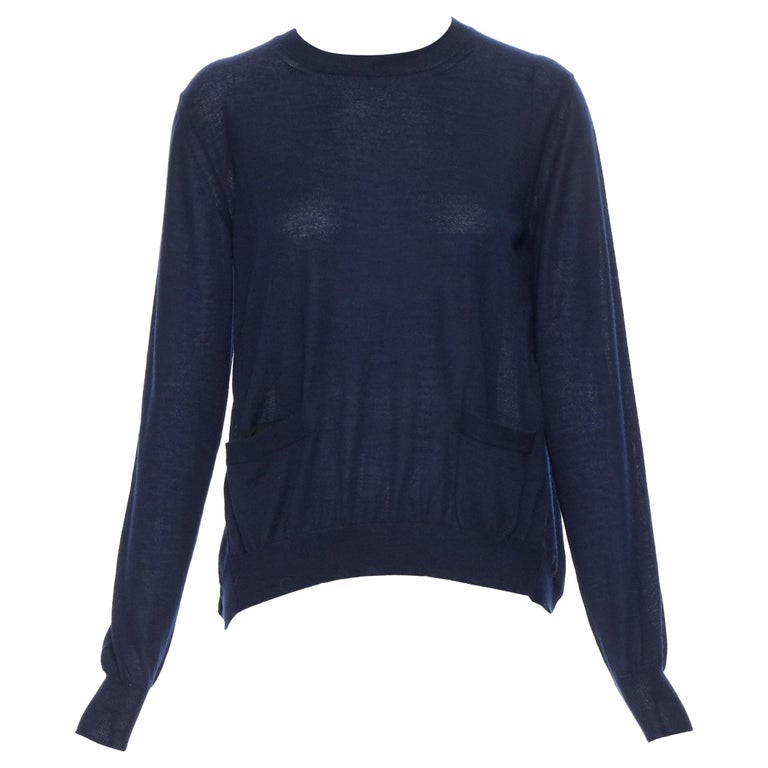 MARNI navy blue cashmere dual front slit pocket long sleeve sweater IT40 S For Sale