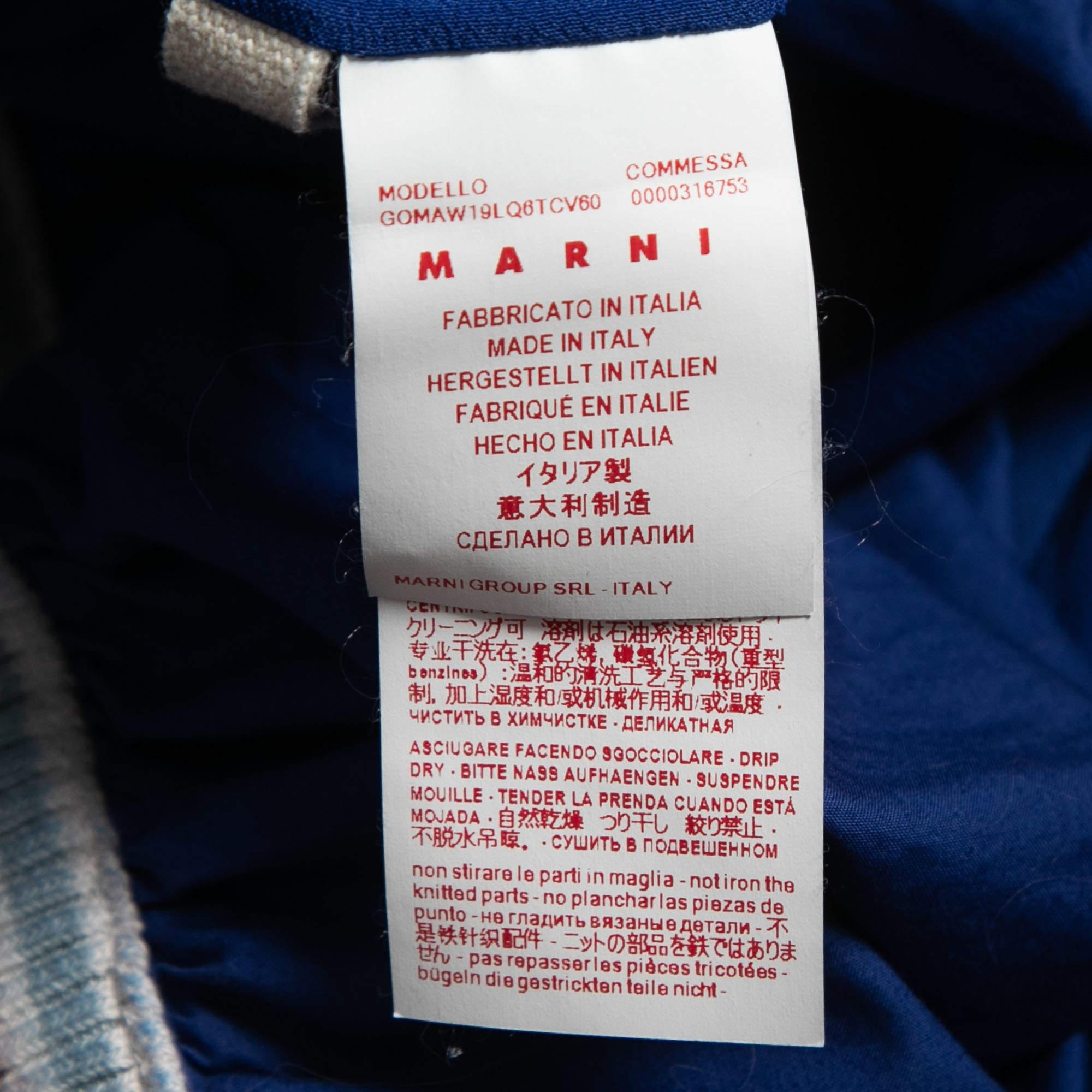 Marni Navy Blue Cotton & Knit Waist Tie Detail Midi Skirt S 1