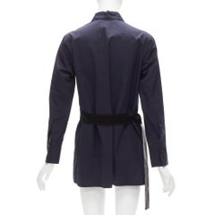 MARNI navy blue cotton rubber button asymmetric belted shirt IT38 XS
