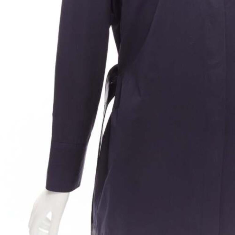 Black MARNI navy blue cotton rubber button asymmetric belted shirt IT38 XS For Sale
