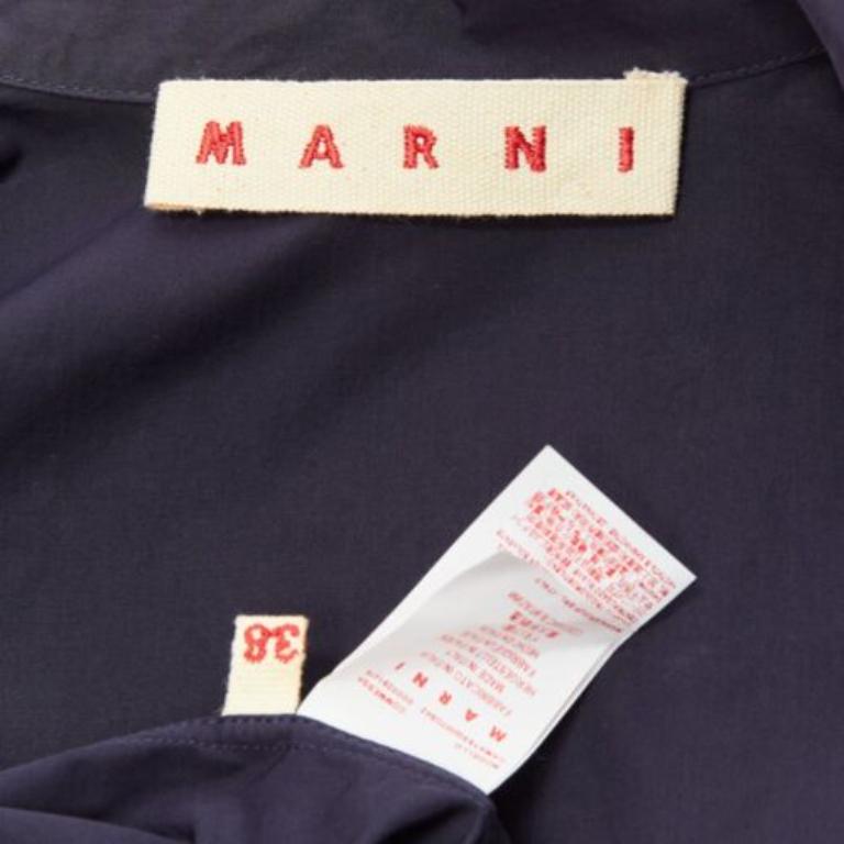MARNI navy blue cotton rubber button asymmetric belted shirt IT38 XS For Sale 3
