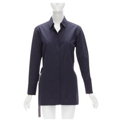 MARNI camicia asimmetrica con cintura in cotone blu navy con bottoni in gomma IT38 XS