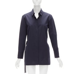 MARNI camicia asimmetrica con cintura in cotone blu navy con bottoni in gomma IT38 XS