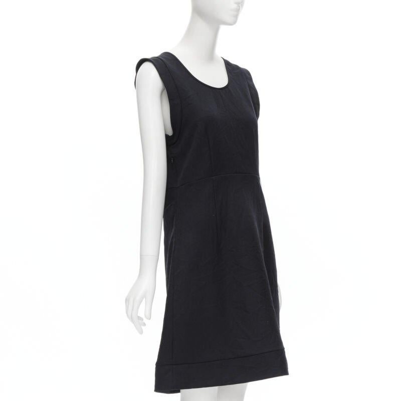 Black MARNI navy blue crinkled scoop neck boxy dress IT42 S For Sale