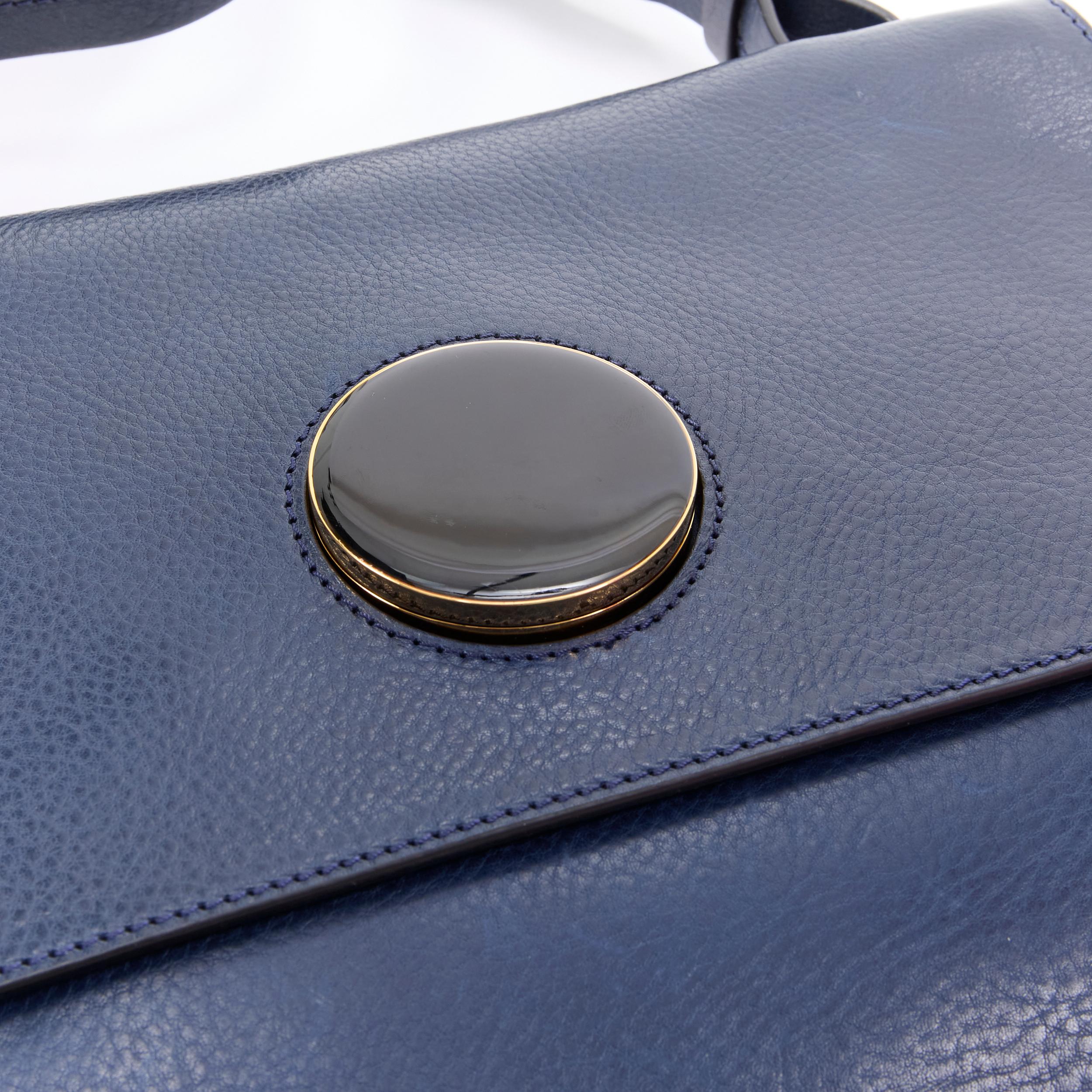 MARNI navy blue grained leather gold black circle push clasp shoulder flap bag In Good Condition In Hong Kong, NT