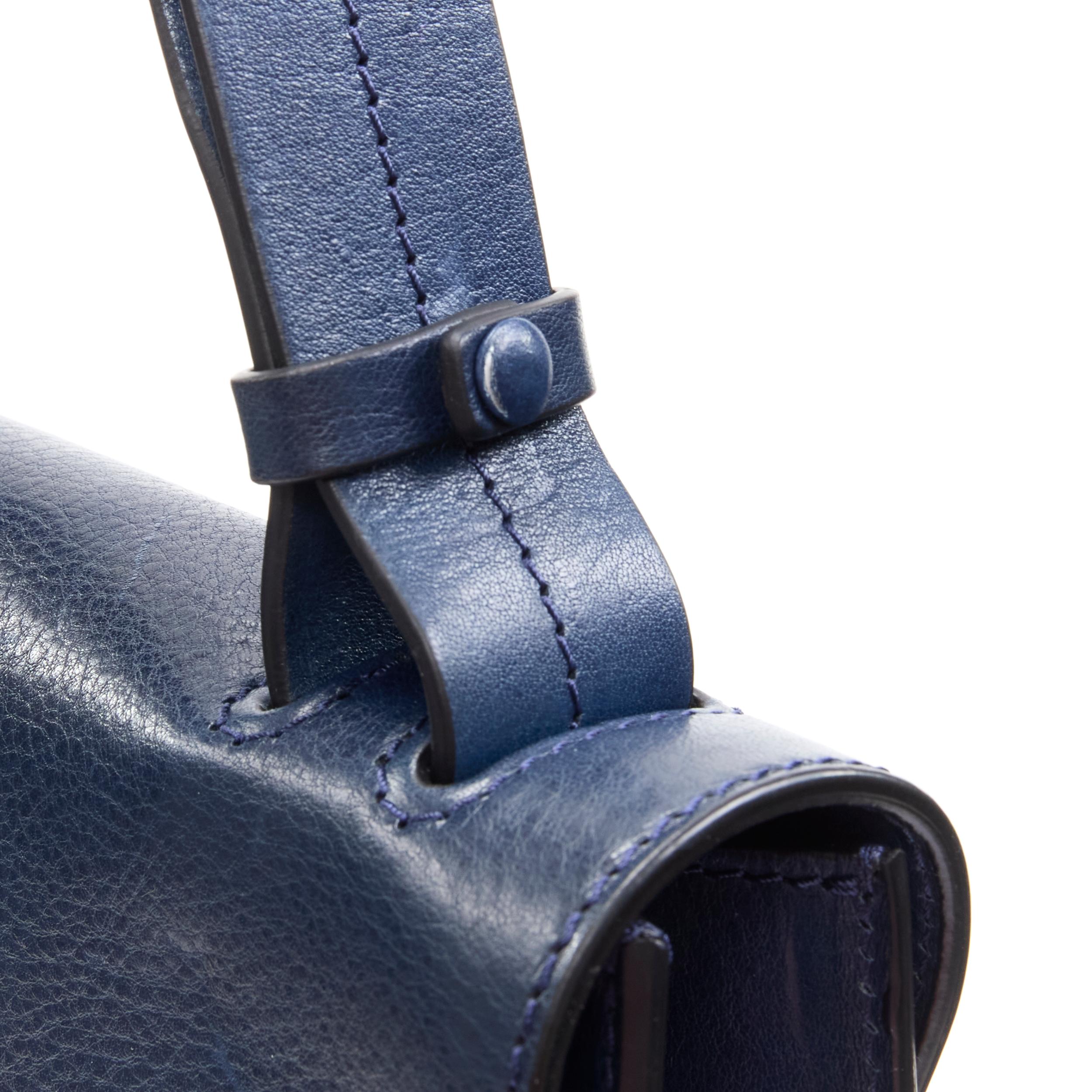 Women's MARNI navy blue grained leather gold black circle push clasp shoulder flap bag