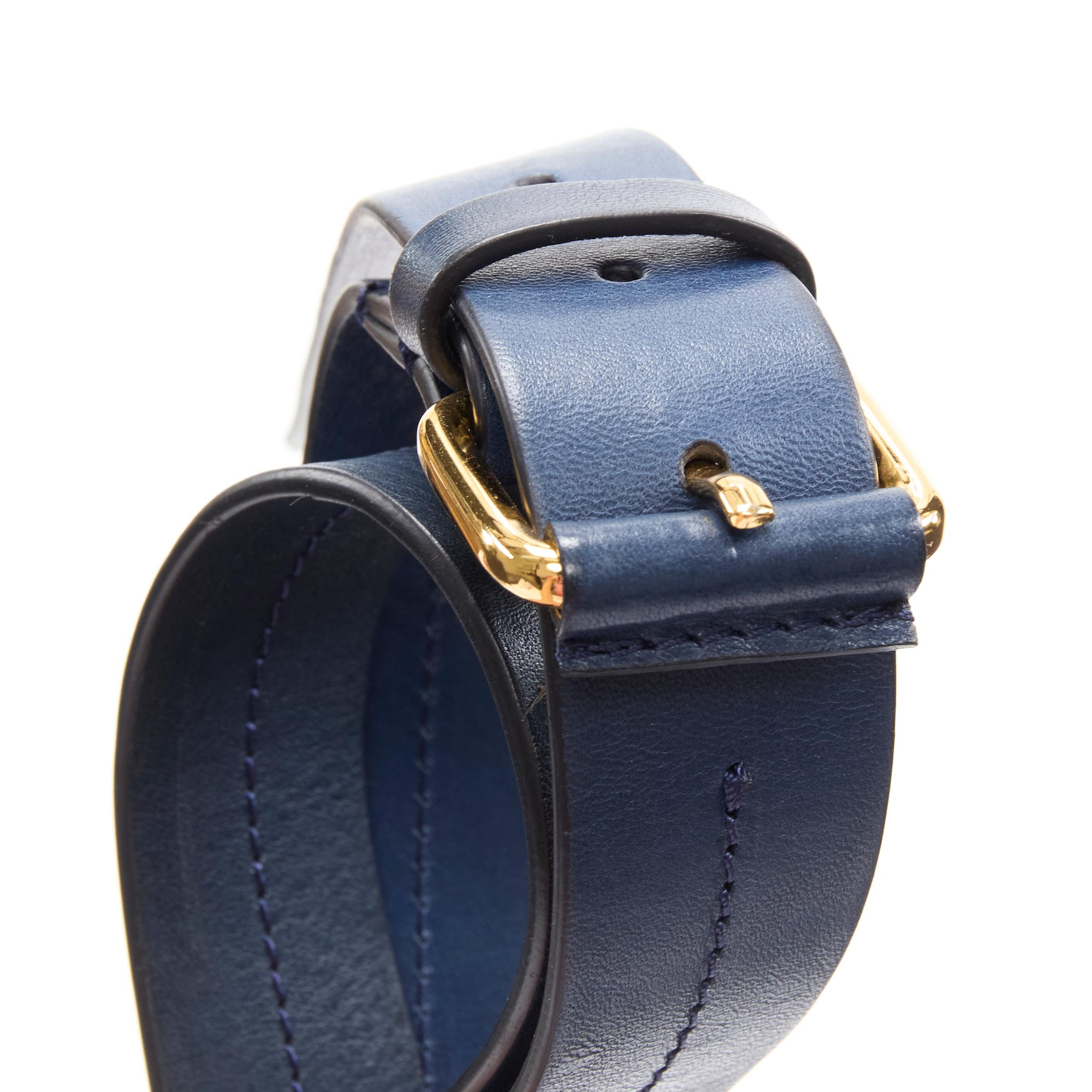 MARNI navy blue grained leather gold black circle push clasp shoulder flap bag 1