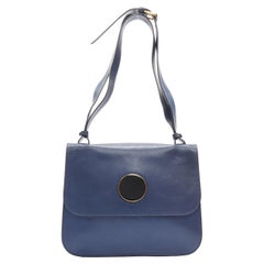 MARNI navy blue grained leather gold black circle push clasp shoulder flap bag