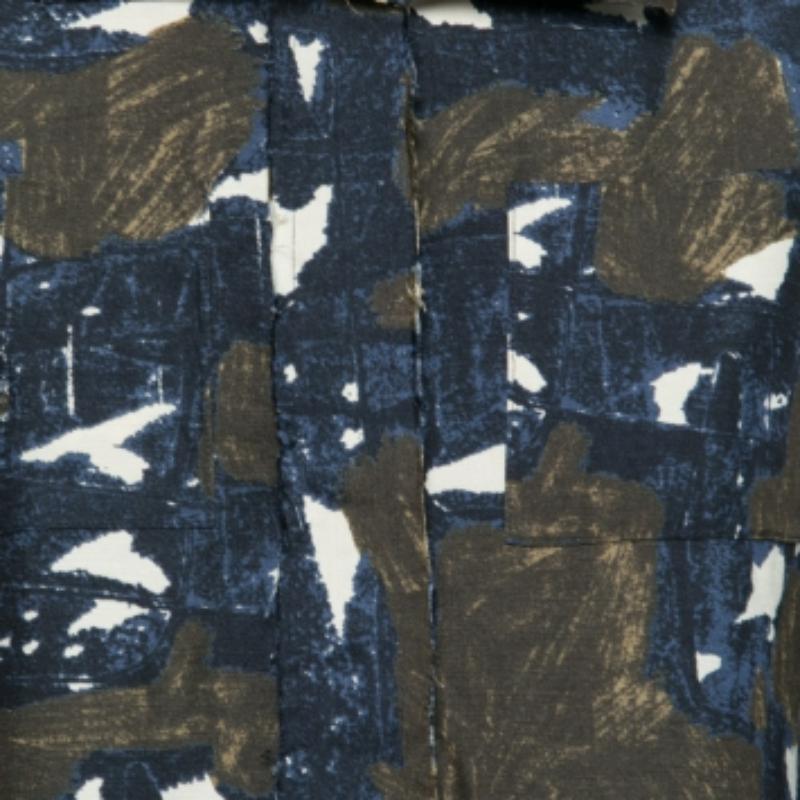 Marni Navy Blue & Green Printed Silk Tunic S 1