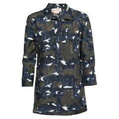 Marni Navy Blue & Green Printed Silk Tunic S