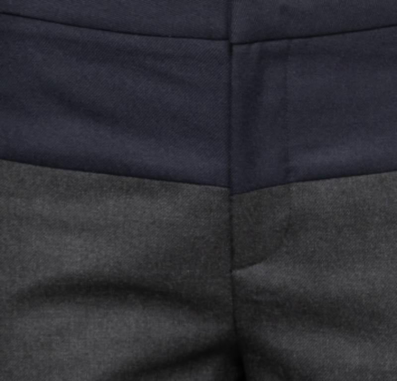 Women's Marni Navy Blue & Grey Wool Tapered Leg Trousers M For Sale
