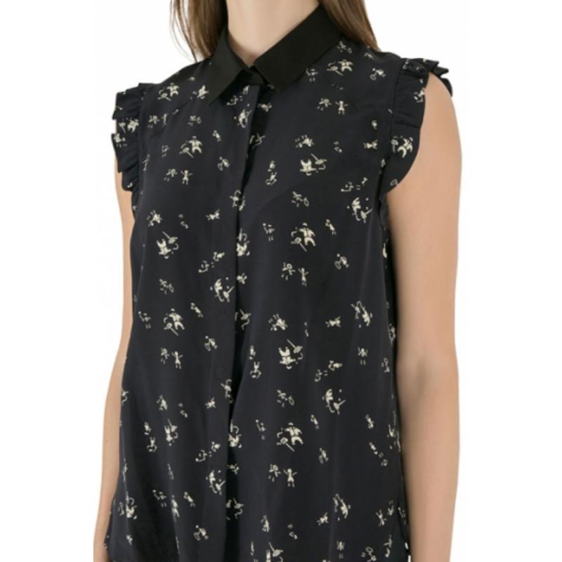 Esta camisa de Marni está confeccionada en una mezcla de seda y algodón. Esta prenda informal viene con un exterior estampado y presenta detalles de volantes. Esta creación sin mangas luce cuello, cierre de botones ocultos y puede combinarse con