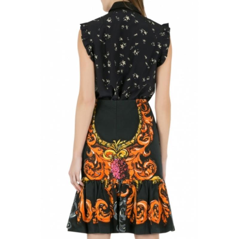 De las mujeres Marni Camisa sin mangas de seda estampada azul marino con detalle de volantes M en venta