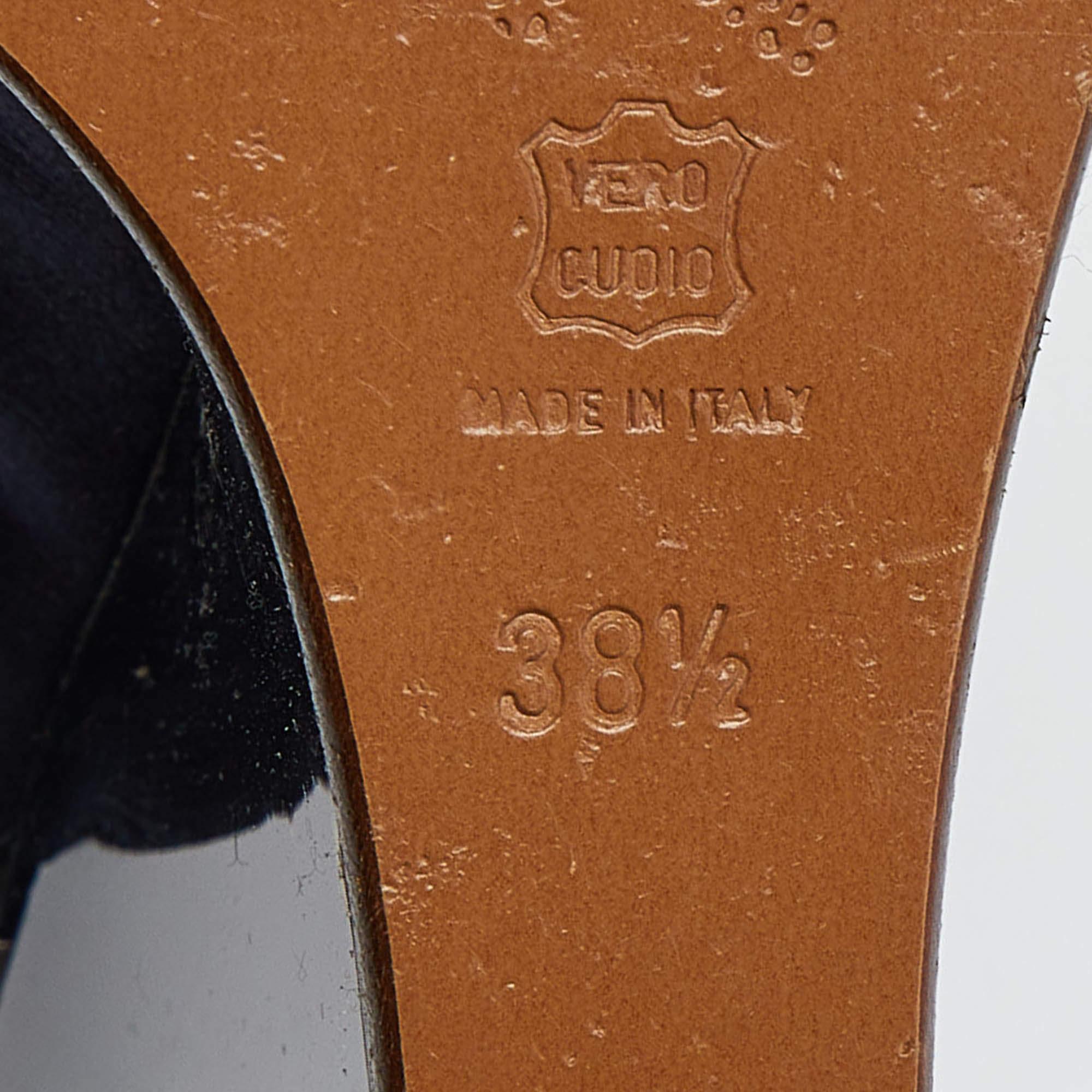 Marni Navy Blue Satin Slingback Wedge Sandals Size 38.5 For Sale 3