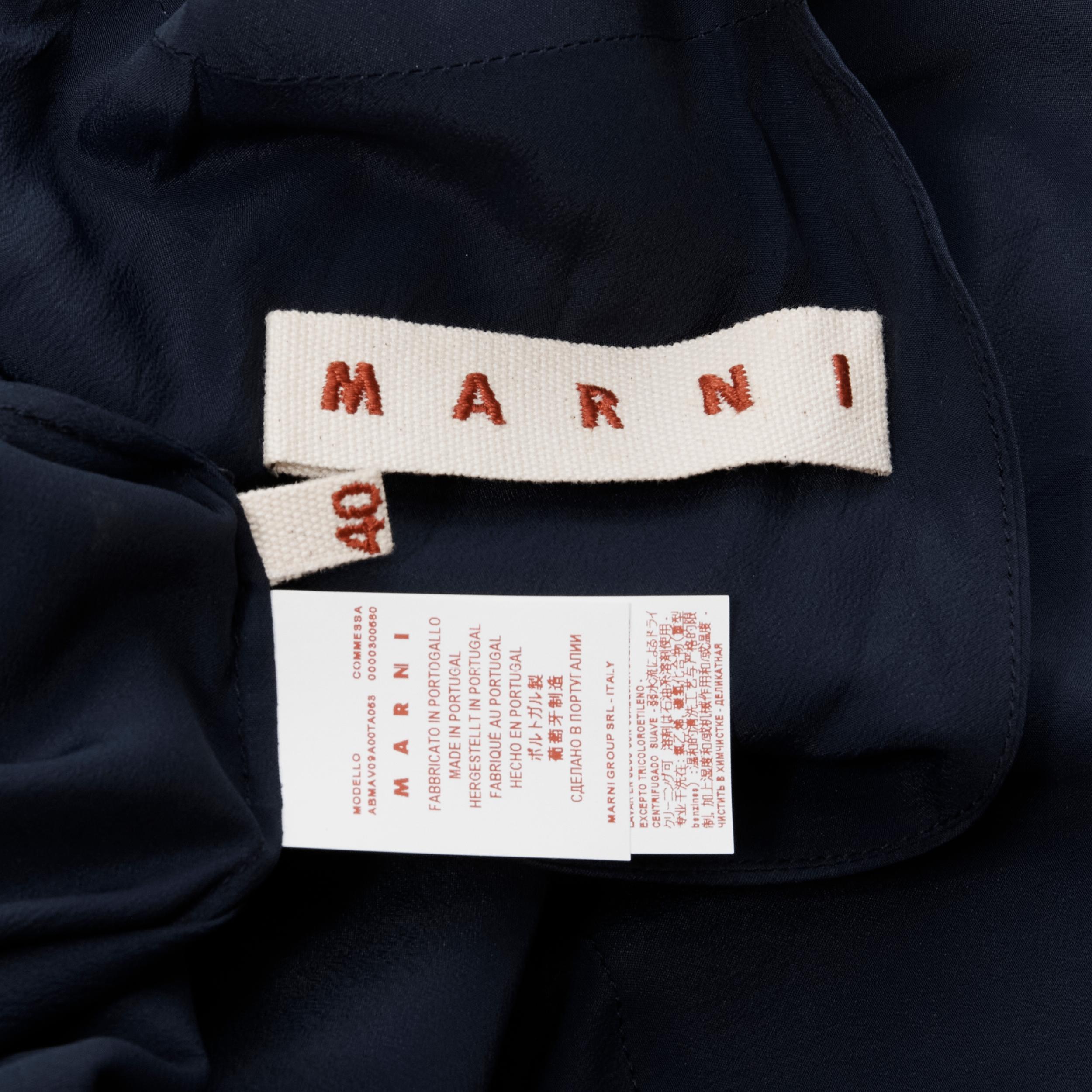 MARNI navy blue silk crepe cross ruffle trim knee lenth dress IT40 S For Sale 5