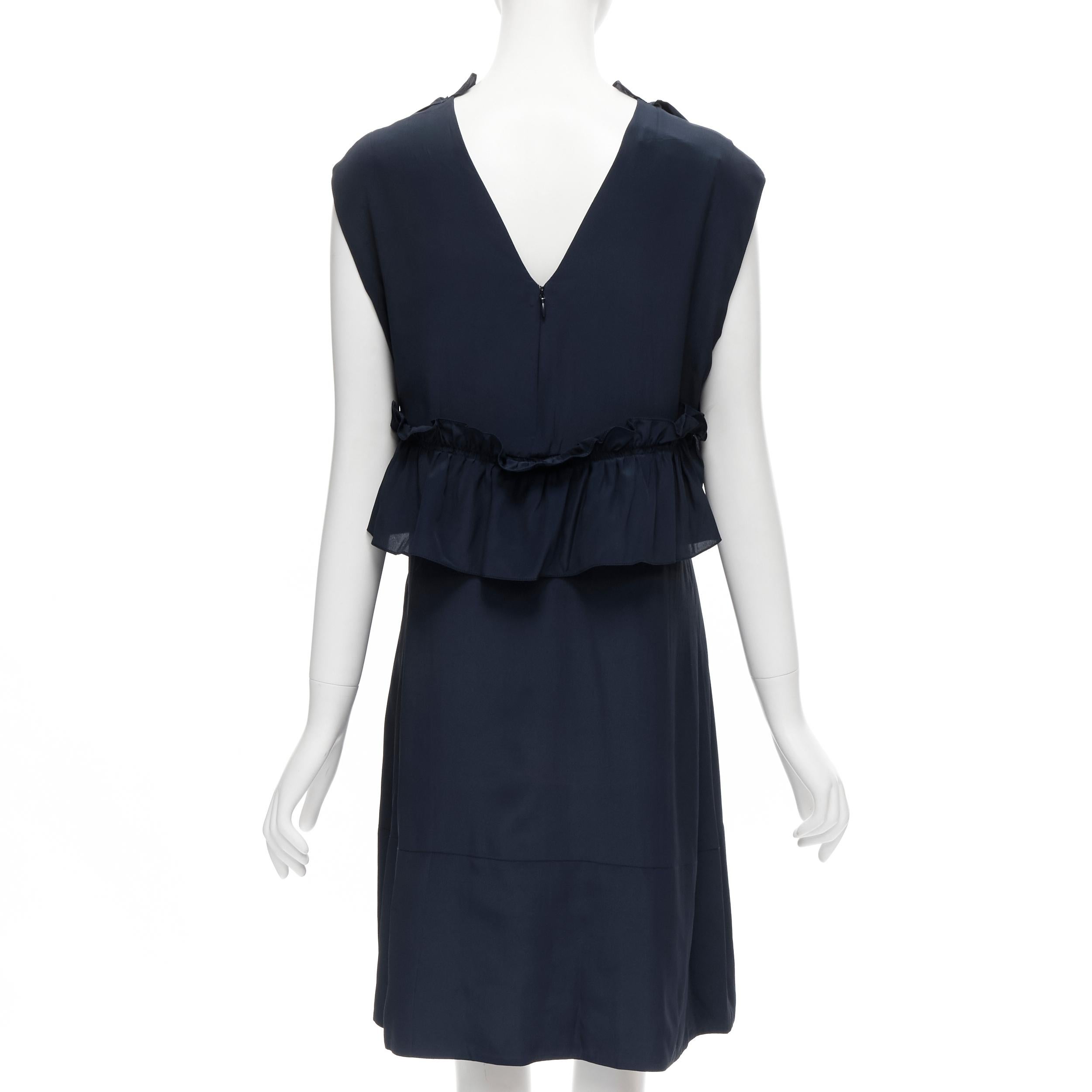 Women's MARNI navy blue silk crepe cross ruffle trim knee lenth dress IT40 S For Sale