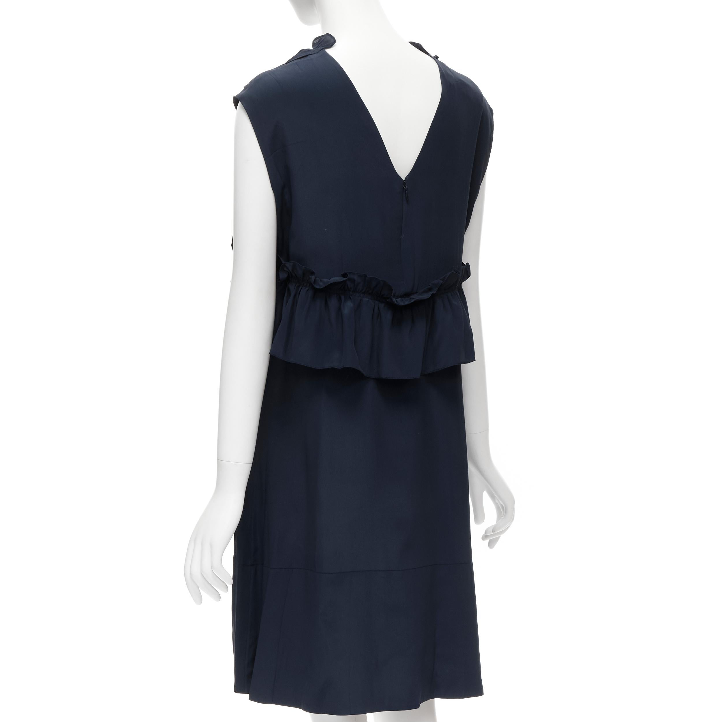 MARNI navy blue silk crepe cross ruffle trim knee lenth dress IT40 S For Sale 1