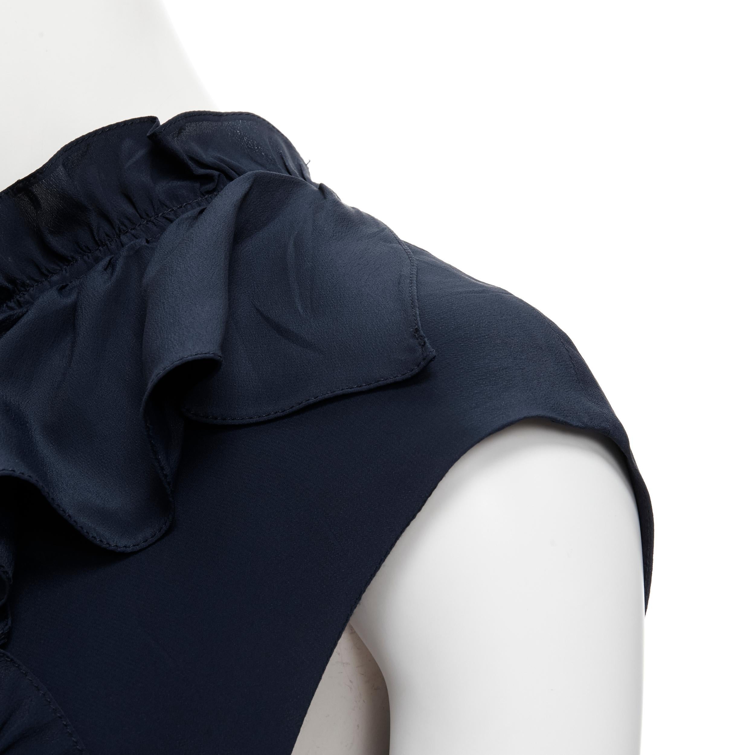 MARNI navy blue silk crepe cross ruffle trim knee lenth dress IT40 S For Sale 2