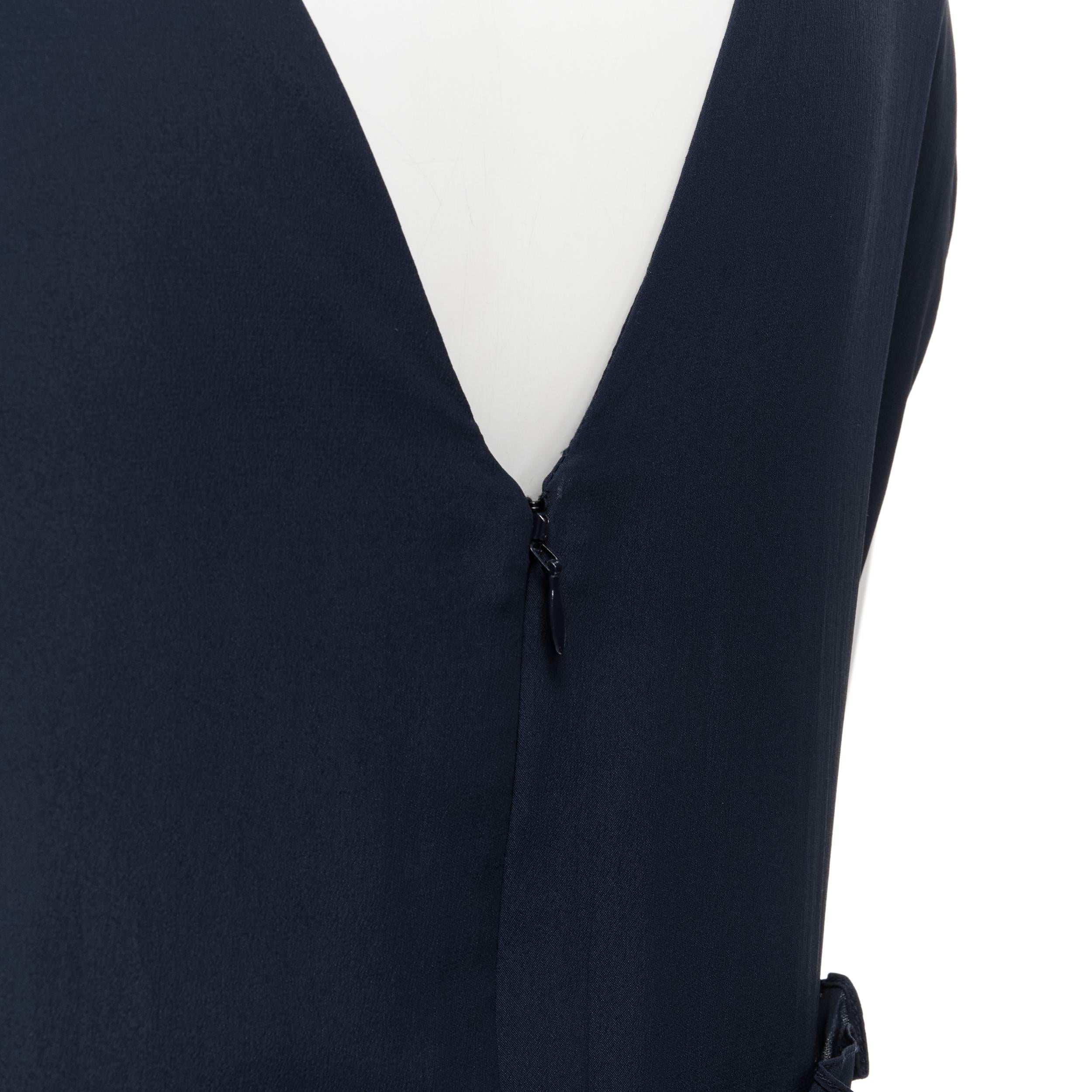 MARNI navy blue silk crepe cross ruffle trim knee lenth dress IT40 S For Sale 4