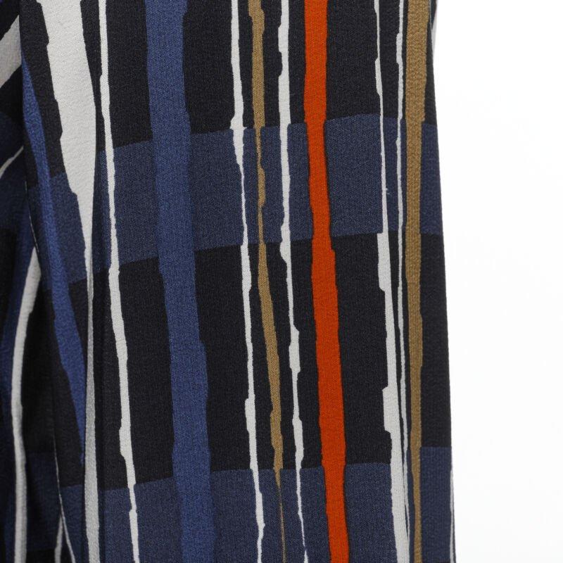 MARNI navy blue stripe print silk wide cuff collarless blouse top IT40 S For Sale 5