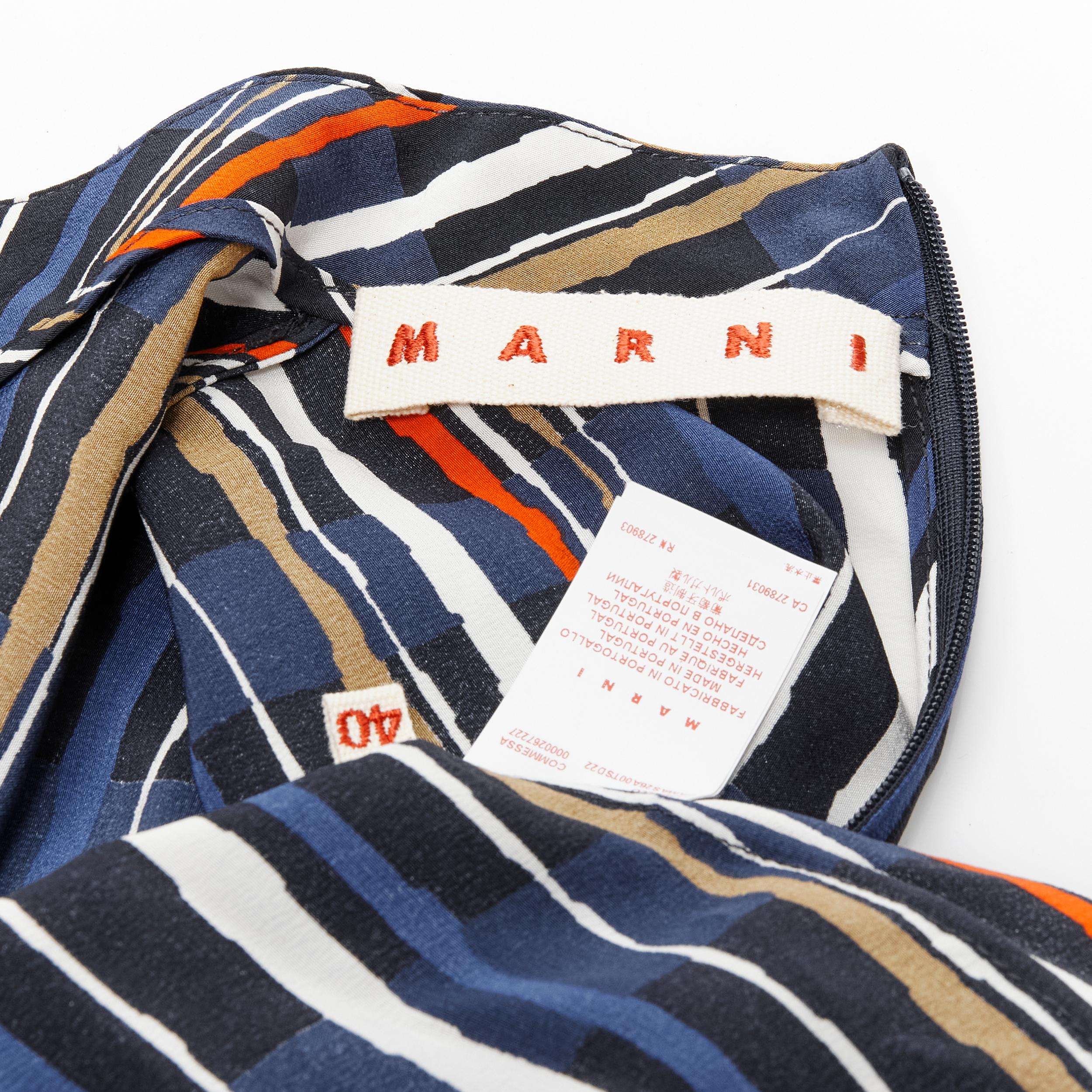 MARNI navy blue stripe print silk wide cuff collarless blouse top IT40 S For Sale 7