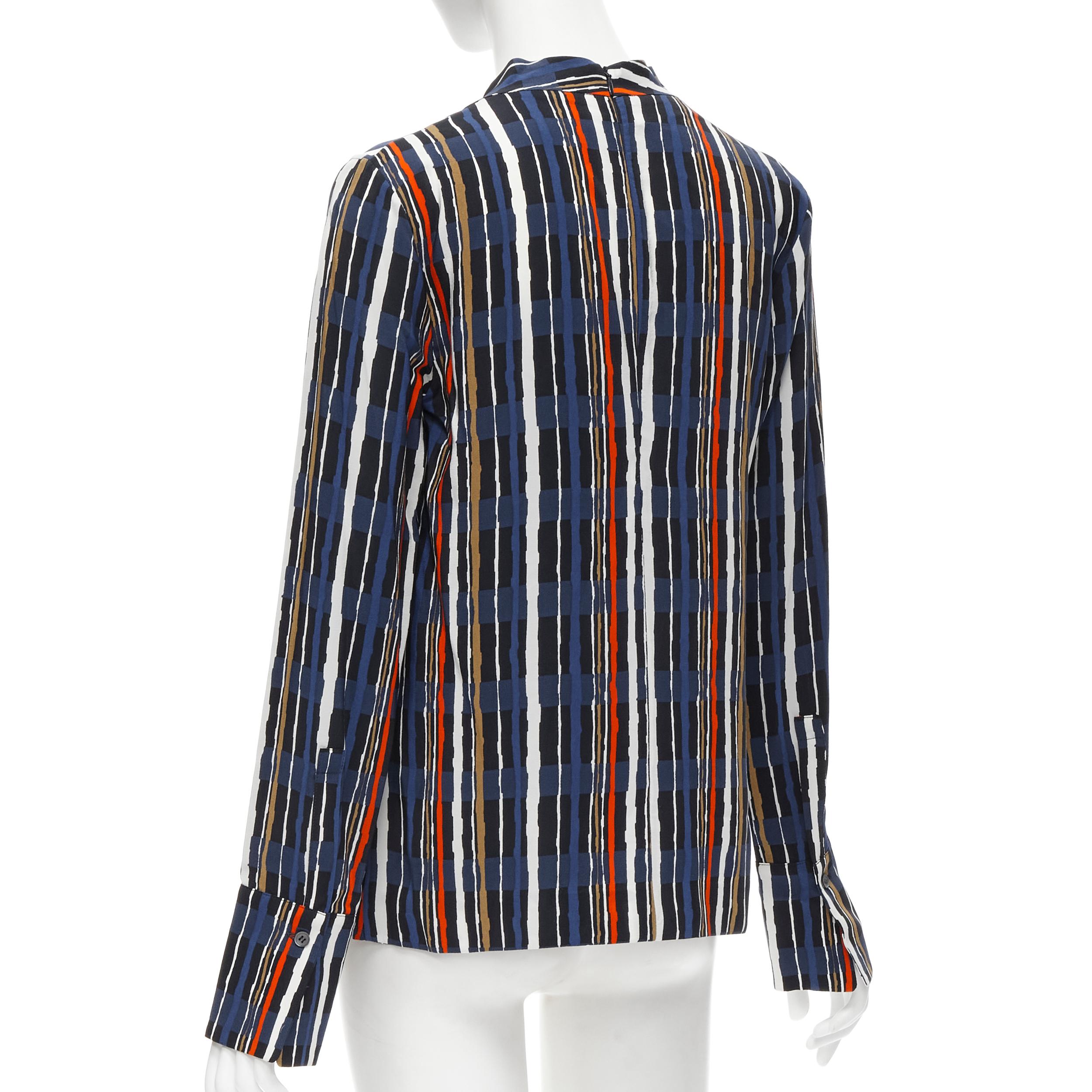 MARNI navy blue stripe print silk wide cuff collarless blouse top IT40 S For Sale 1