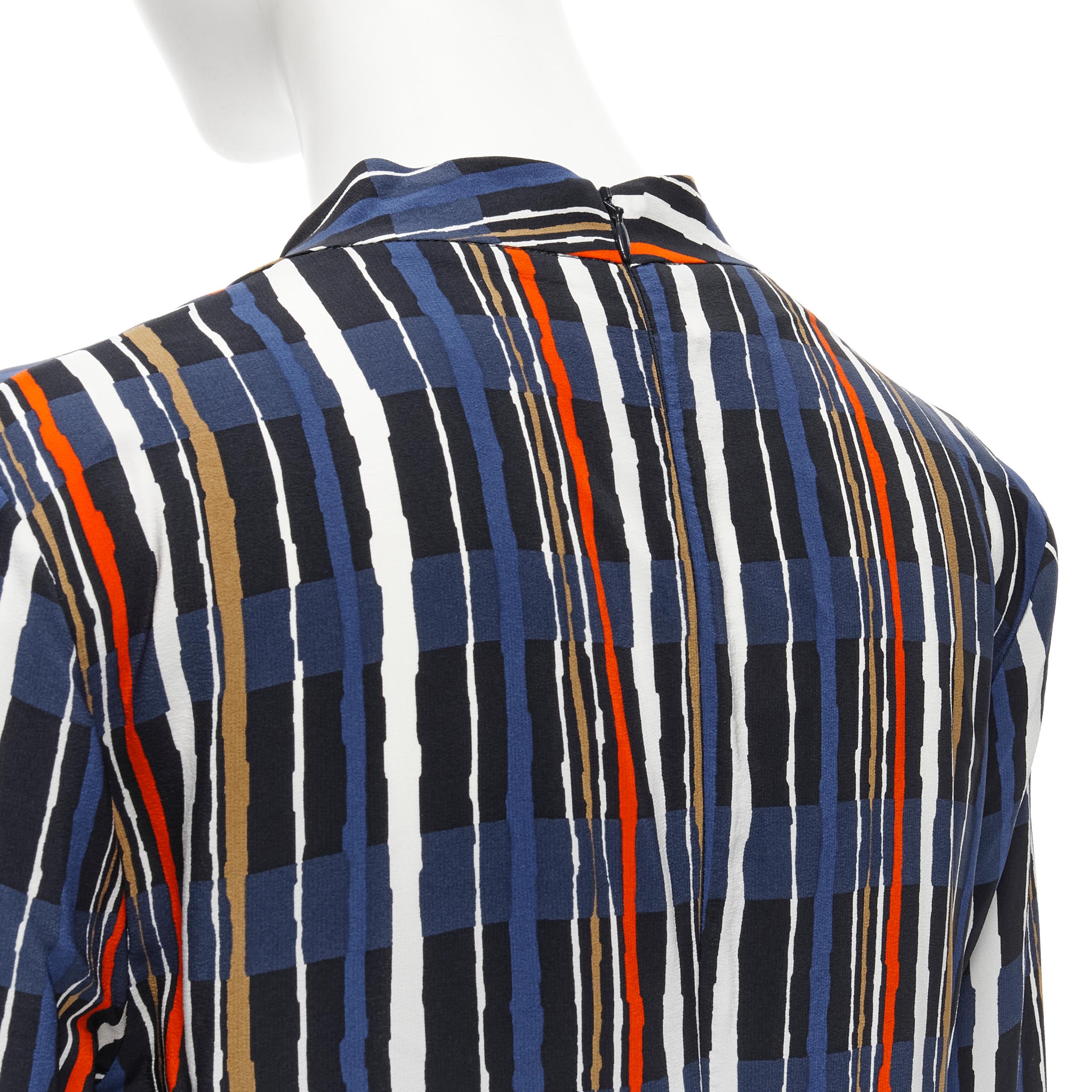MARNI navy blue stripe print silk wide cuff collarless blouse top IT40 S For Sale 2
