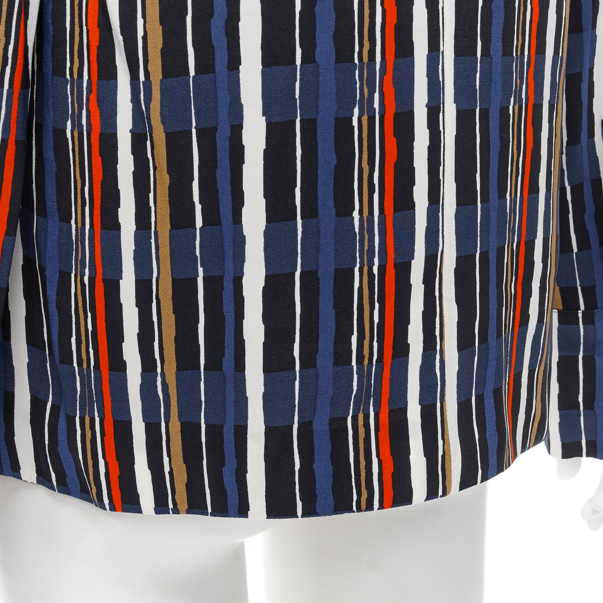MARNI navy blue stripe print silk wide cuff collarless blouse top IT40 S For Sale 3