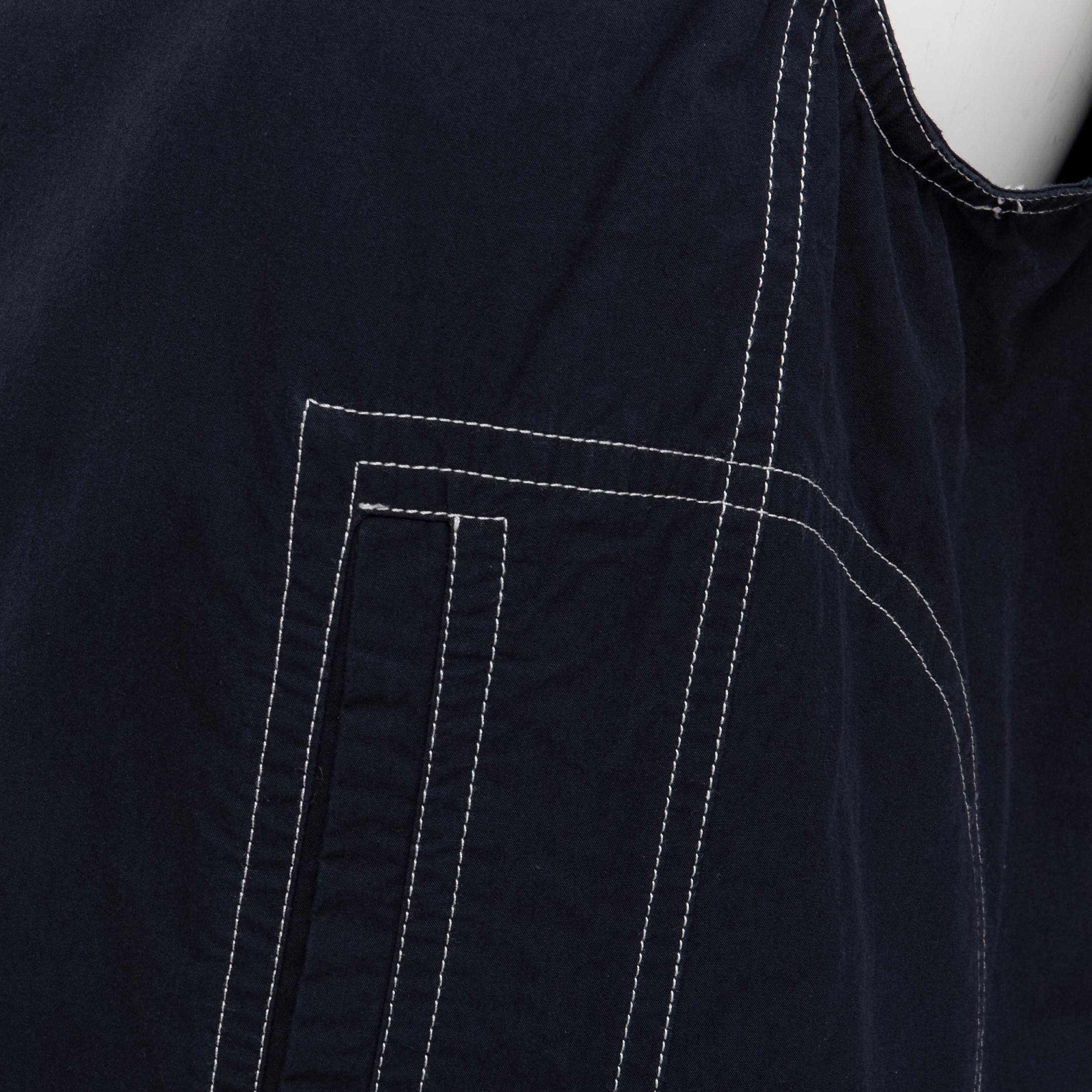 MARNI navy blue white overstitch pocket boxy sleeveless vest top IT44 M For Sale 2