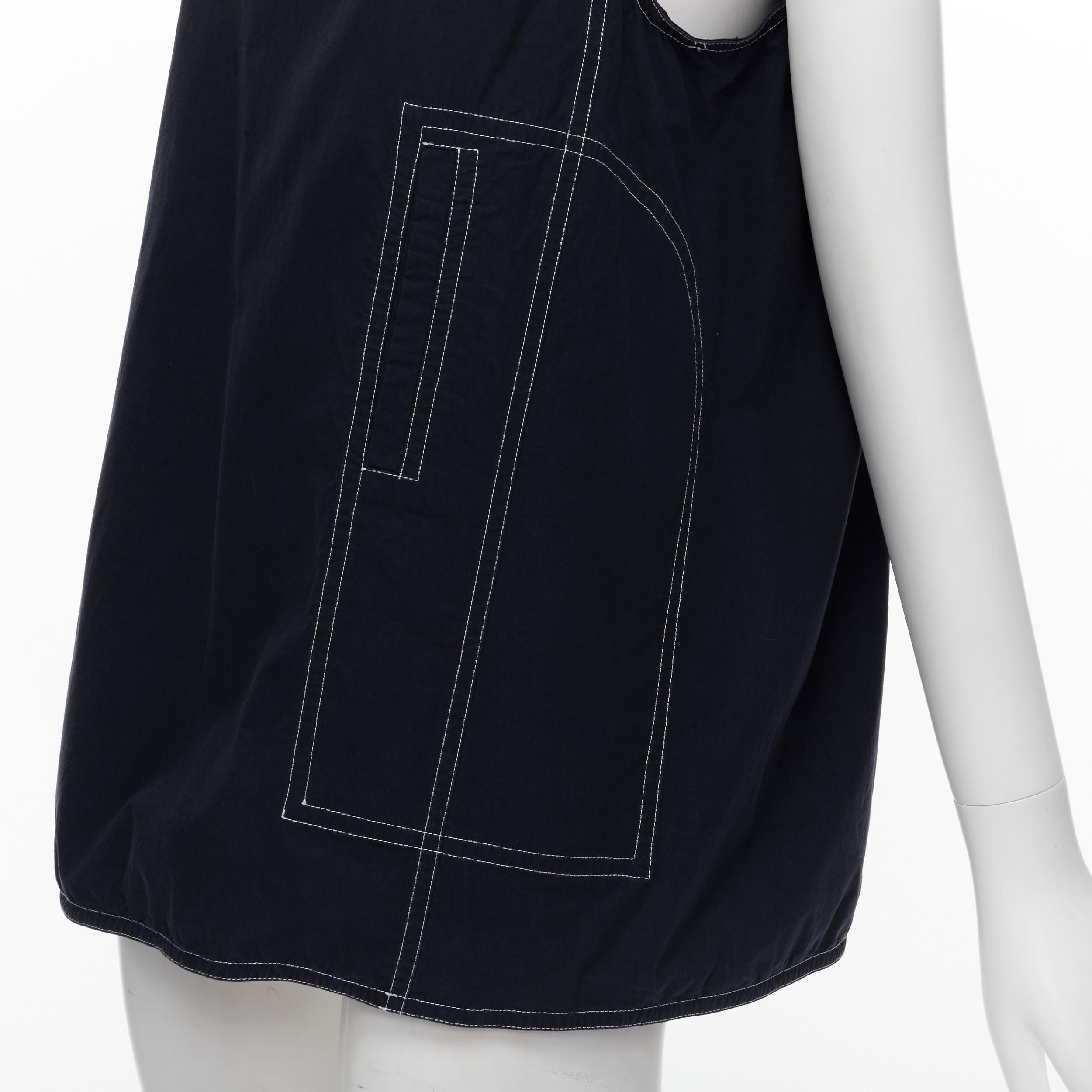MARNI navy blue white overstitch pocket boxy sleeveless vest top IT44 M 
Reference: CELG/A00118 
Brand: Marni 
Material: Cotton 
Color: Navy 
Pattern: Solid 
Closure: Zip 
Extra Detail: Slit pocket at front. 
Made in: Italy 

CONDITION: 
Condition: