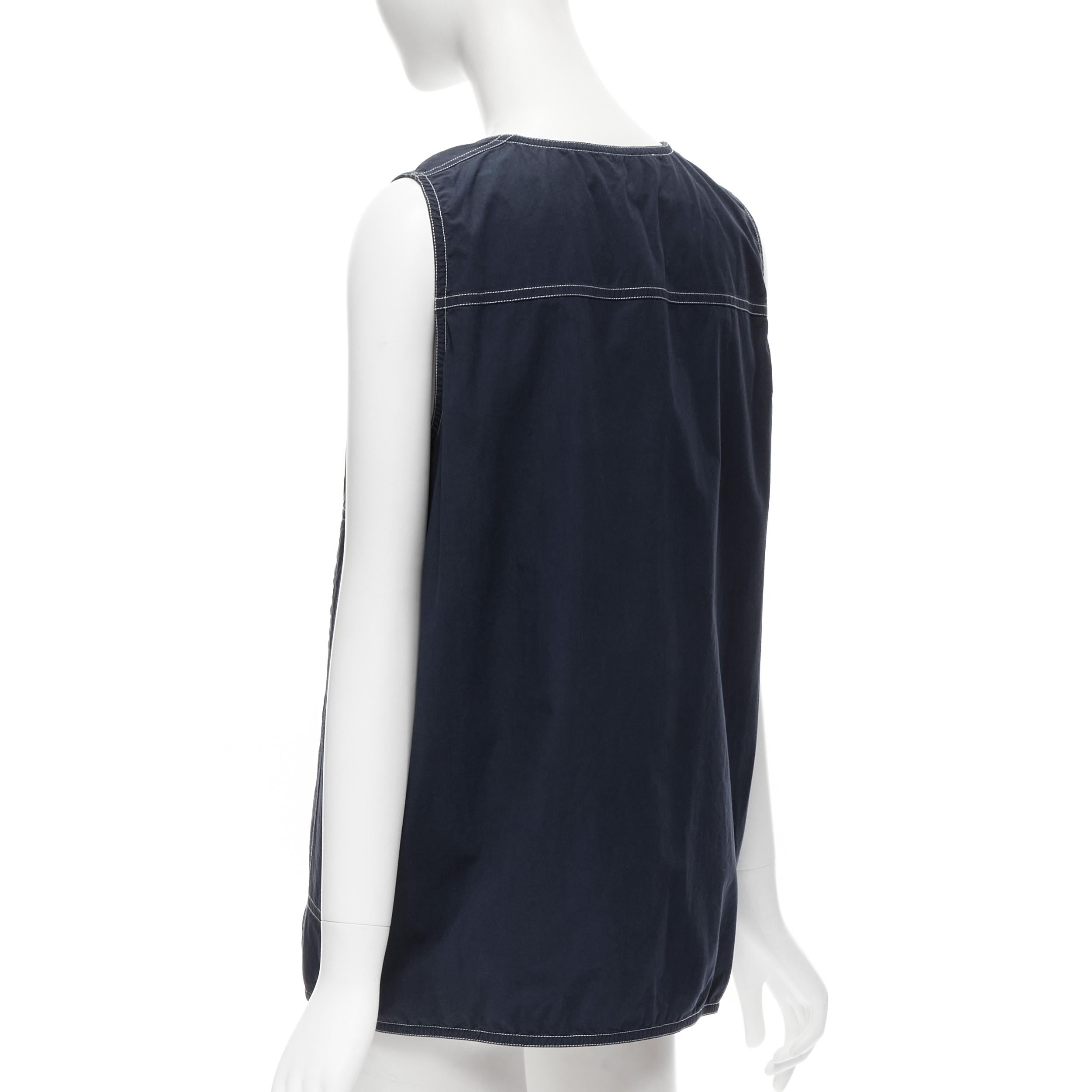 Black MARNI navy blue white overstitch pocket boxy sleeveless vest top IT44 M For Sale