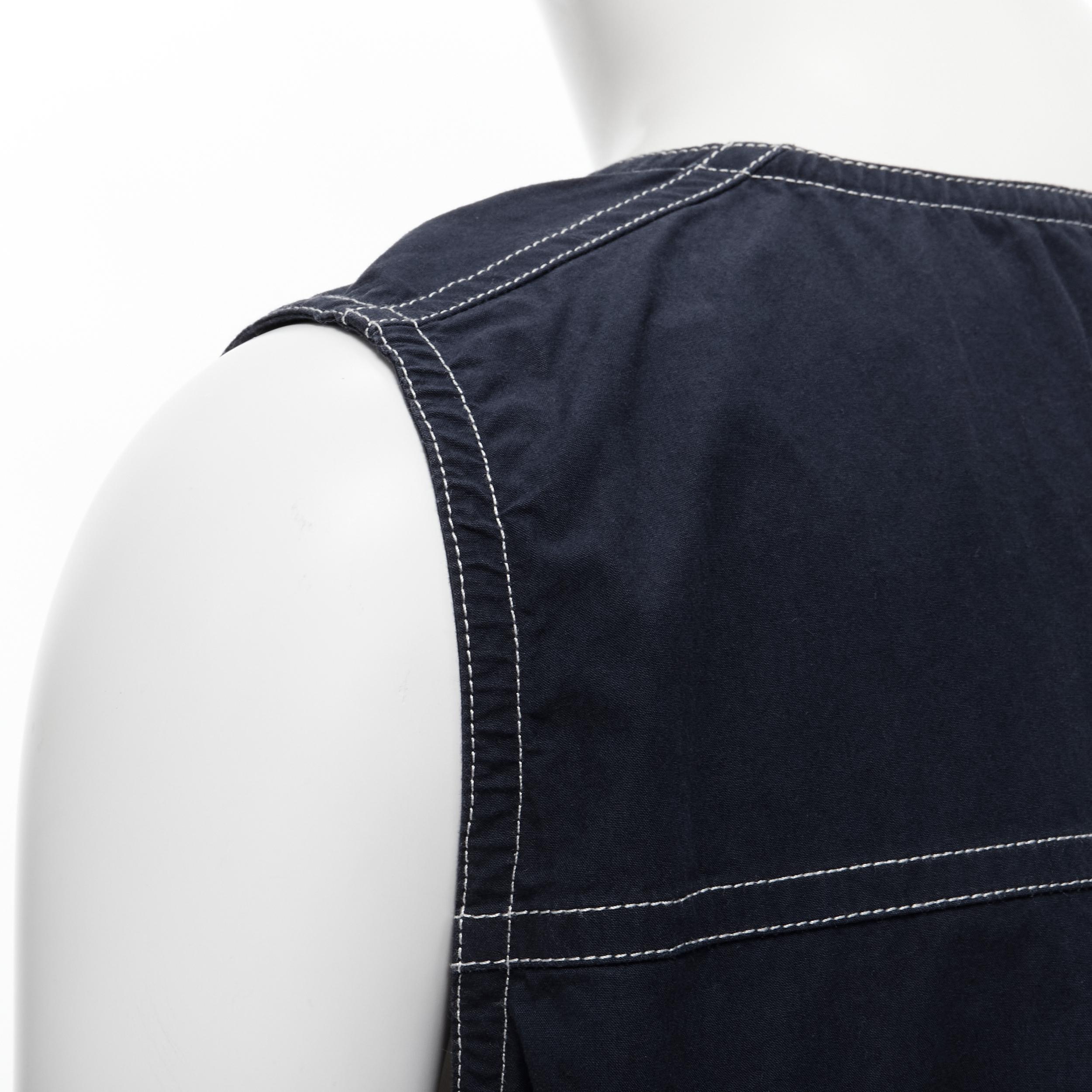 MARNI navy blue white overstitch pocket boxy sleeveless vest top IT44 M For Sale 1