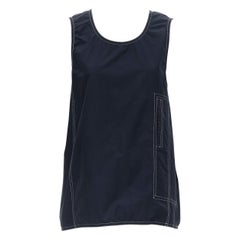 Used MARNI navy blue white overstitch pocket boxy sleeveless vest top IT44 M