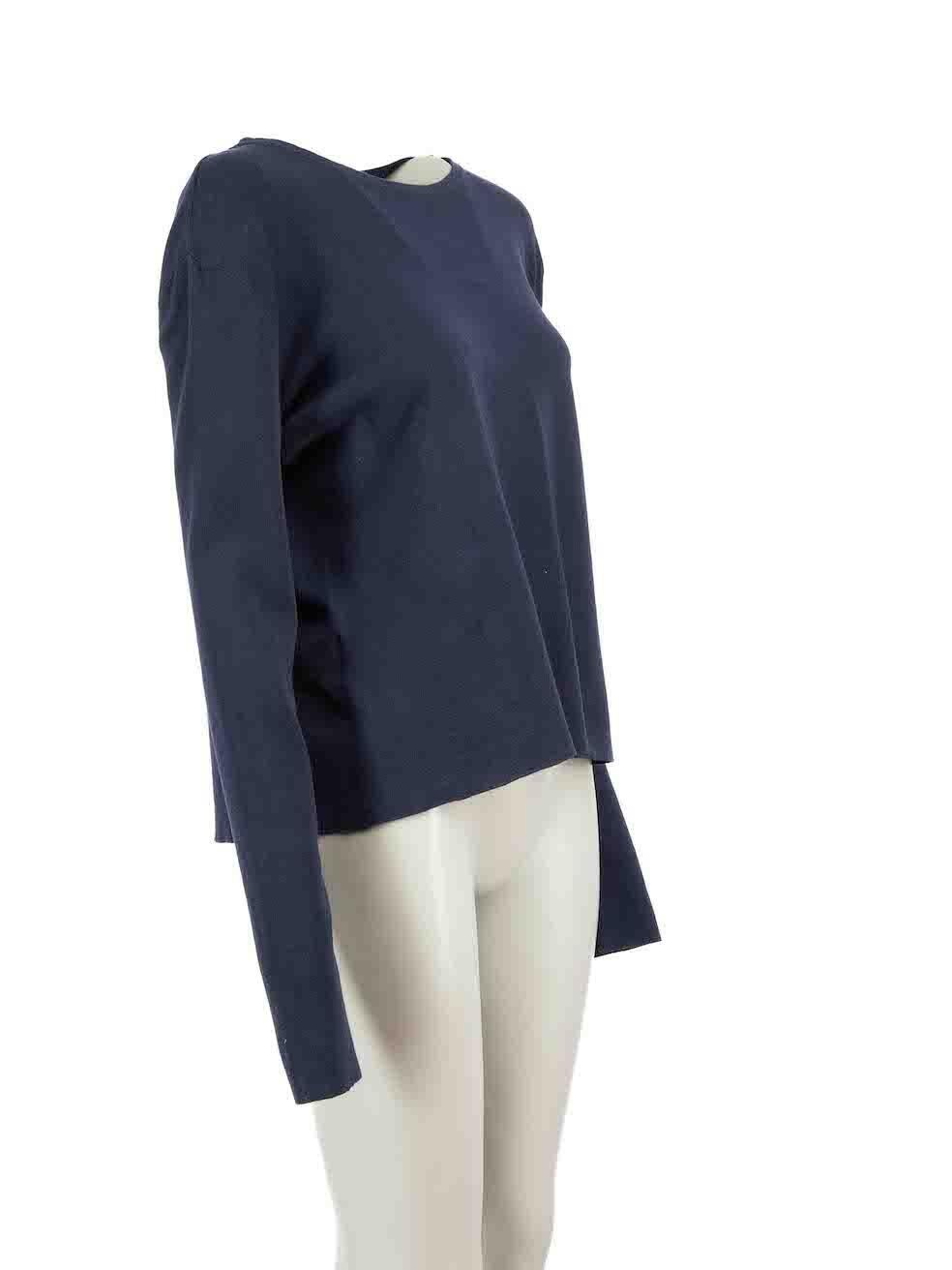 CONDITION is Very good. Minimal wear to knitwear is evident. Minimal wear to fabric finishing with very small discoloured mark at front on this used Marni designer resale item.

Details
Navy
Cotton
Long sleeves jumper
Stretchy
Round