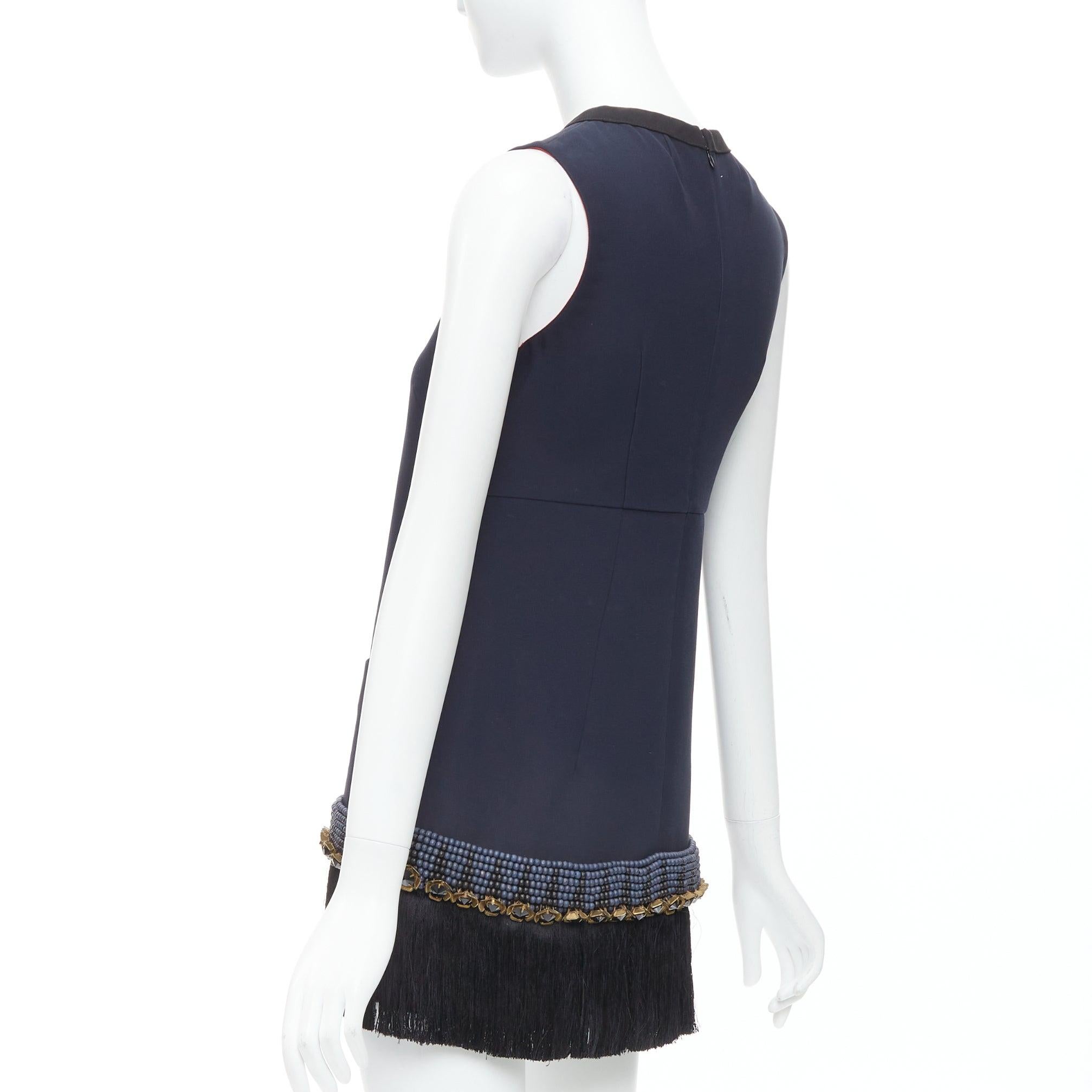 MARNI navy copper fringe bead embellished hem tunic dress IT38 XS For Sale 1