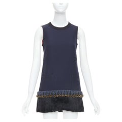 MARNI navy copper fringe bead embellished hem tunic dress IT38 XS