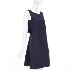MARNI navy cotton linen blend dipped cowl neck back shift dress IT38 XS