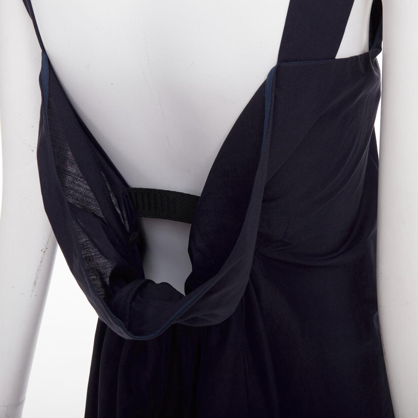 Noir MARNI, robe à col bénitier au dos, en coton et lin mélangés, marine IT38 XS en vente