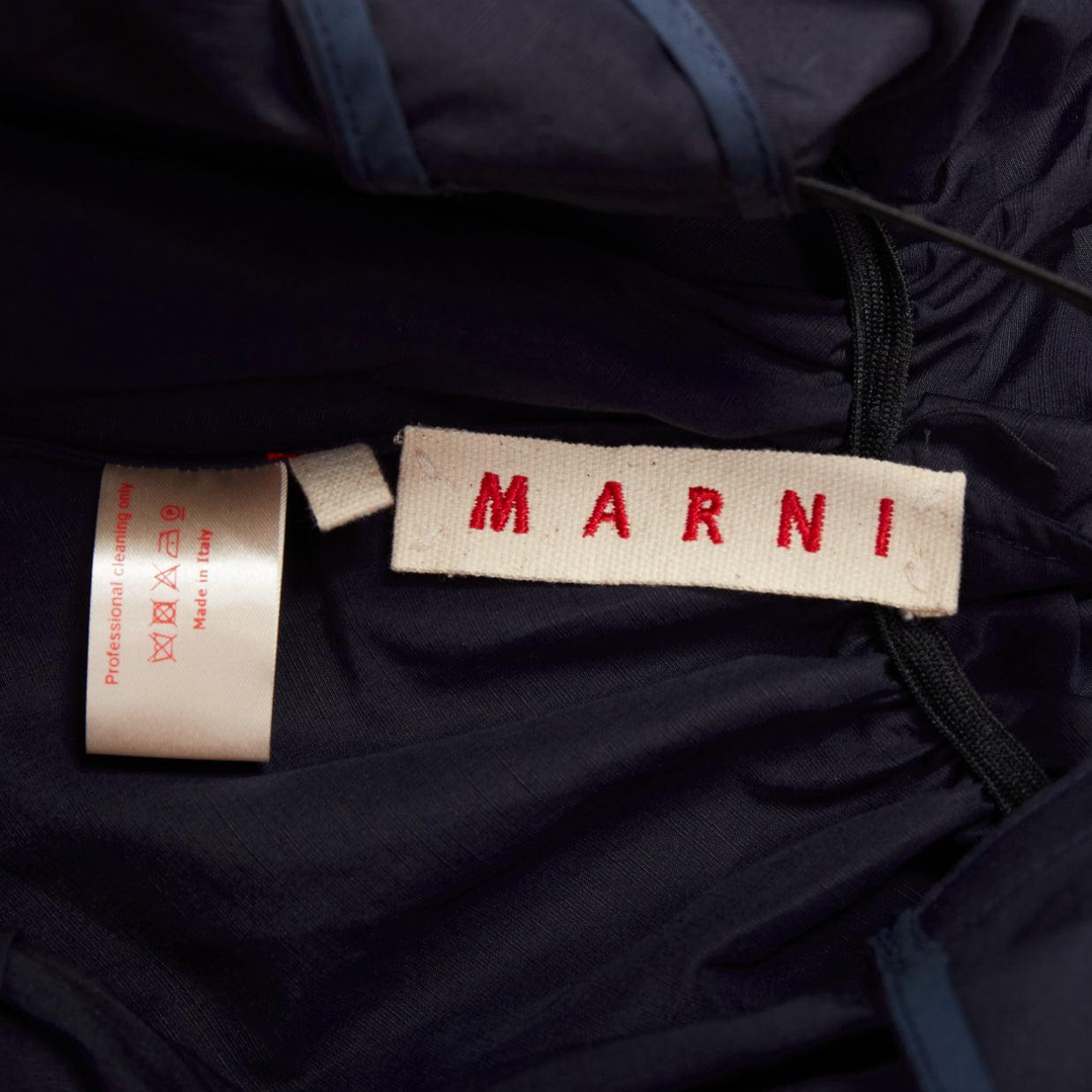 MARNI, robe à col bénitier au dos, en coton et lin mélangés, marine IT38 XS en vente 3