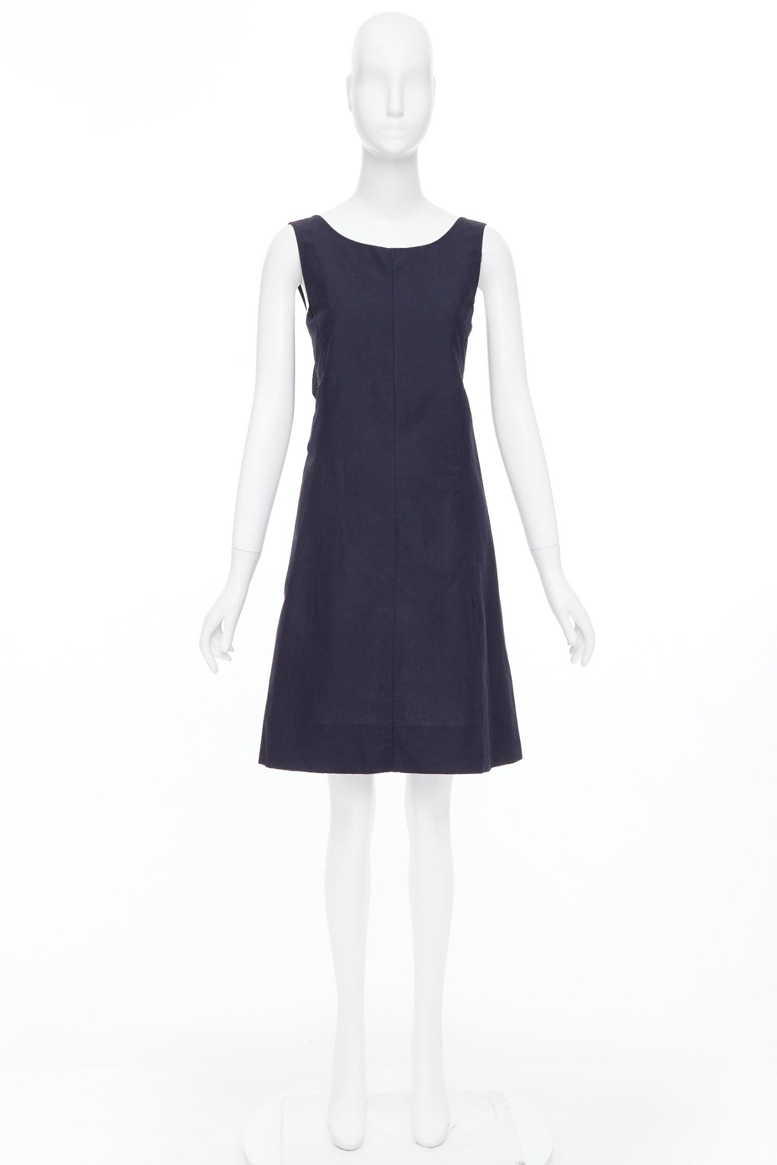 MARNI, robe à col bénitier au dos, en coton et lin mélangés, marine IT38 XS en vente 4